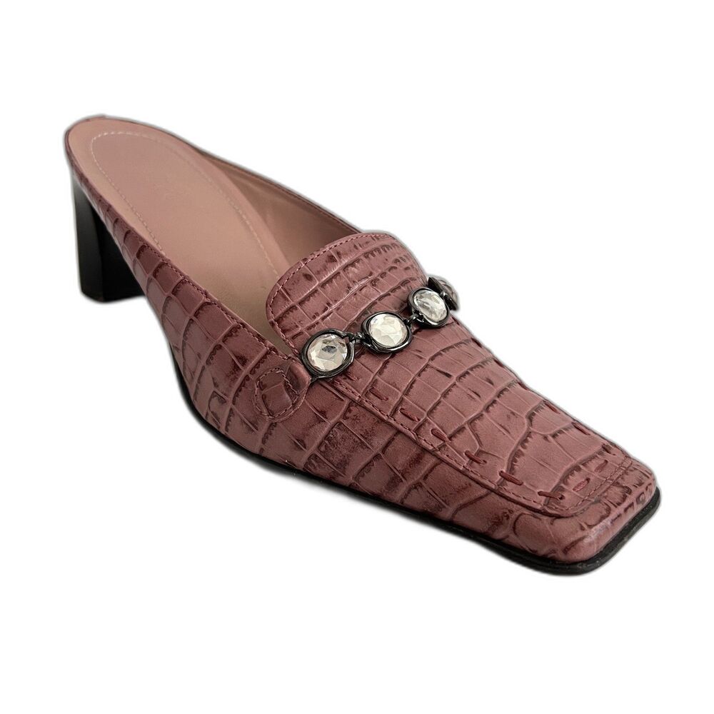 Franco Sarto Leather Square Toe Rhinestone Mule Pink 7.5